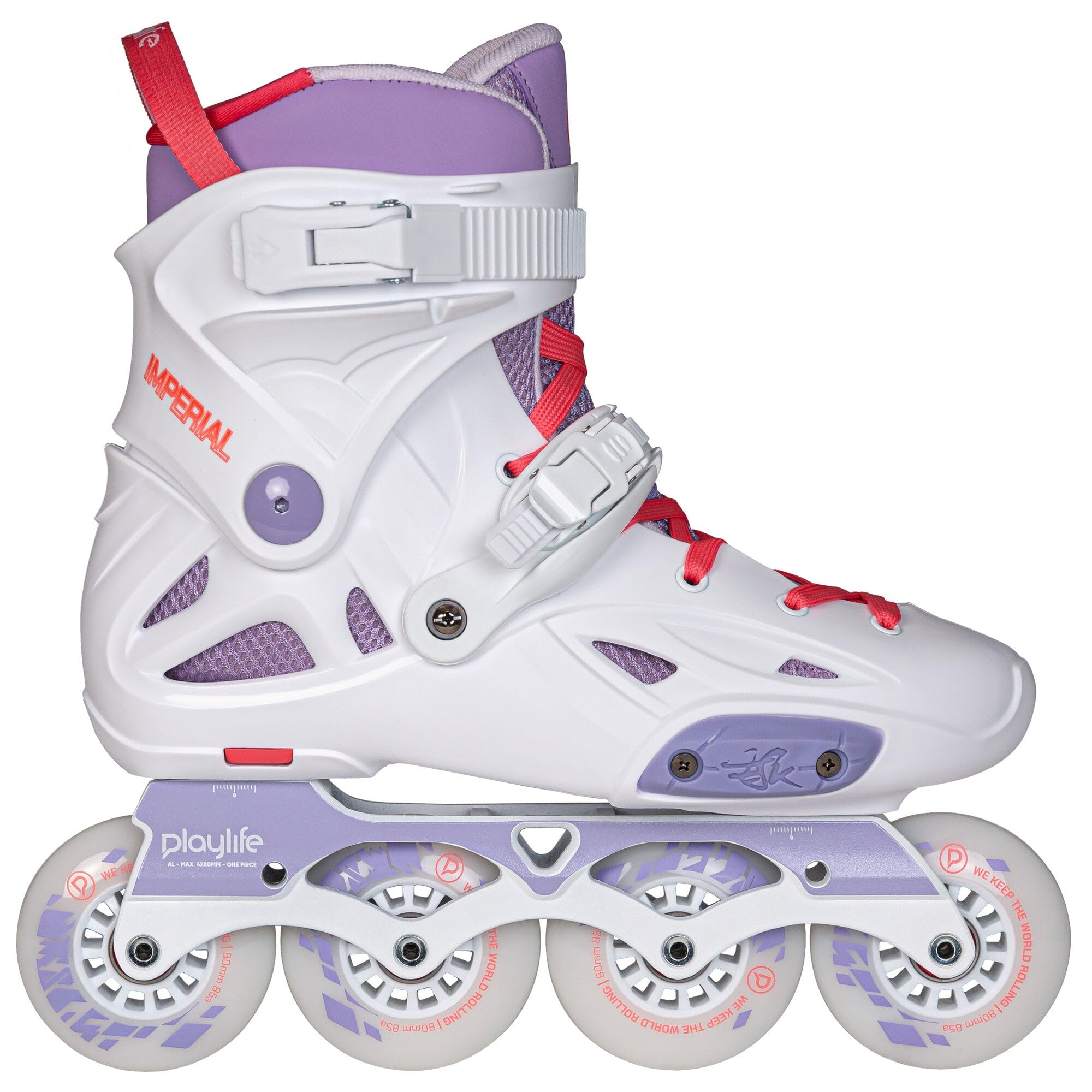 Playlife Imperial 80 Violet Inline Skate – Urban Hardboot Skates für Damen & Herren mit Aluminium-Schiene Gr. 37-46, 4x80mm 85A Rollen & ABEC 9 Kugellager in weiß/violett