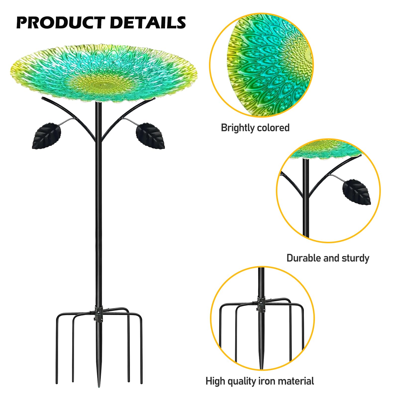 Bebedero para pájaros de pie, grande, 83 cm, de metal, baño para pájaros de pie, para jardín, resistente al invierno para exteriores, bebedero de agua antiguo para pájaros, bebedero de jardín con base
