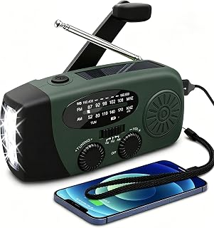 Radio Solar de Emergencia con Manivela Portátil, FM/AM 2000mAh 3 Modos de Luz LED Linterna, Carga Solar USB-C y Manivela, Resistente al Agua Ideal para Camping Viajes Supervivencia y Cortes de Energía