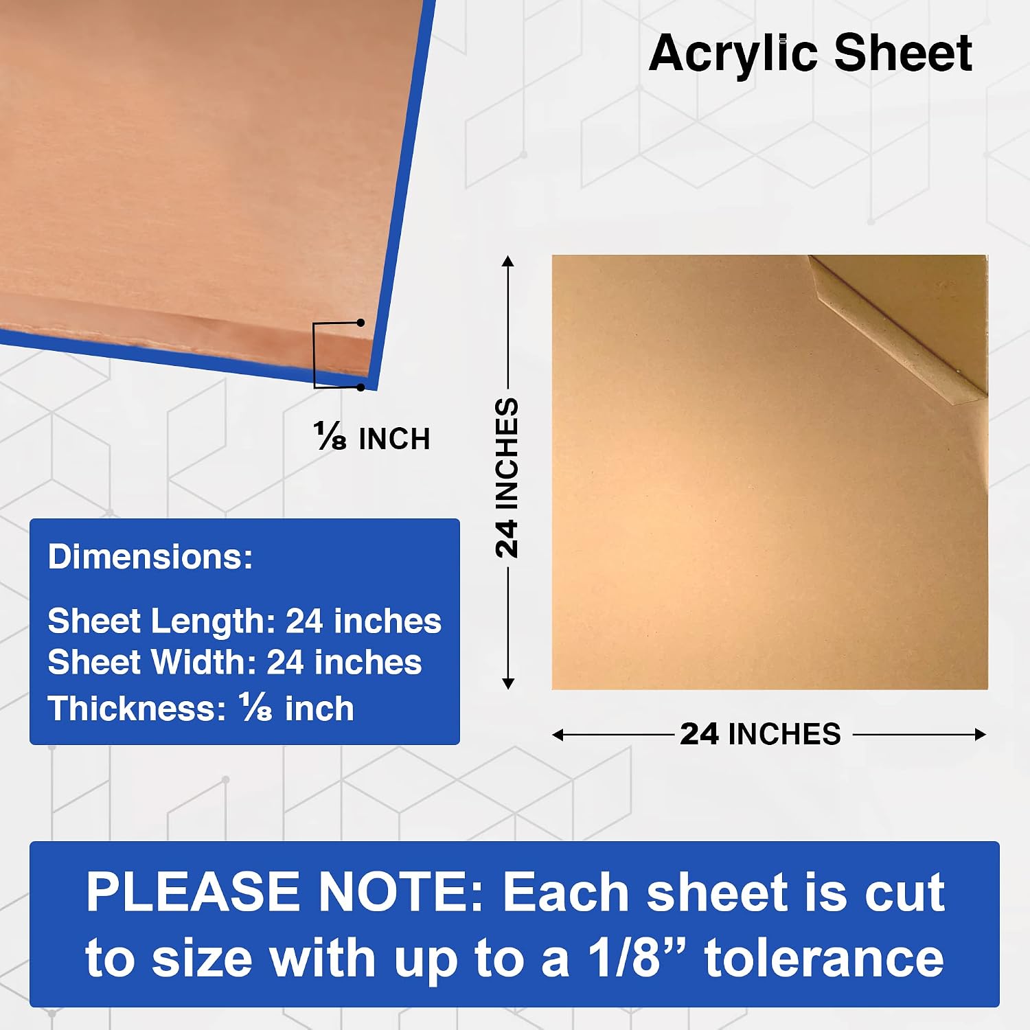 Duco Clear Cast Acrylic Sheets 1/8" (3mm) Thick 24" x 24" - 1 Pack of USA-Made Transparent Plexiglass Sheet - Shatter Resistant Acrylic Board for Window Replacements, Displays, Signs, & Barriers