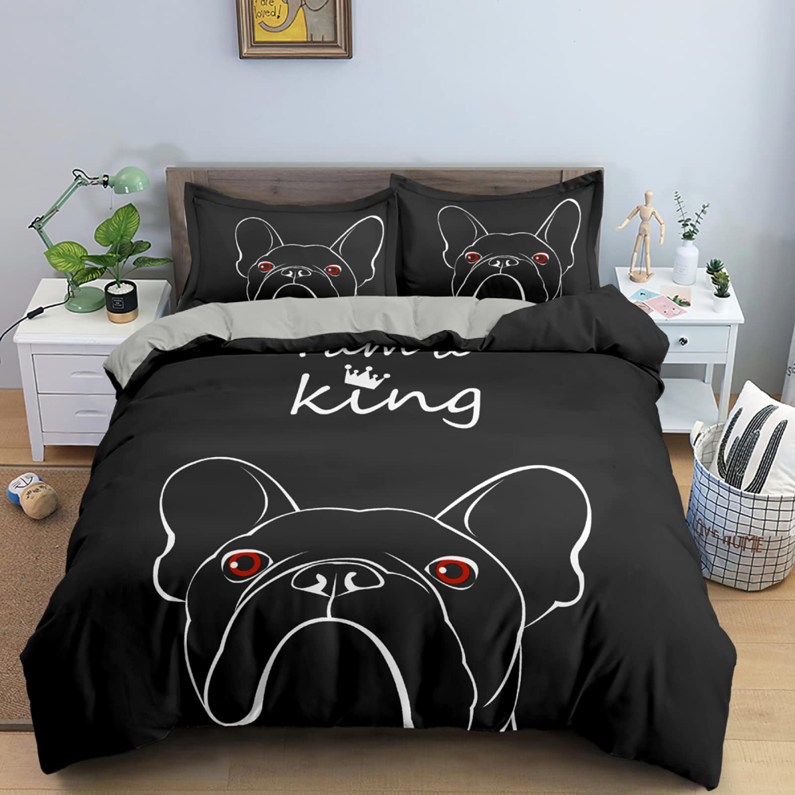 Parure De Lit 2 Personnes 240x260 Cm - Housse De Couette Microfibre Avec Motif Bouledogue Français
