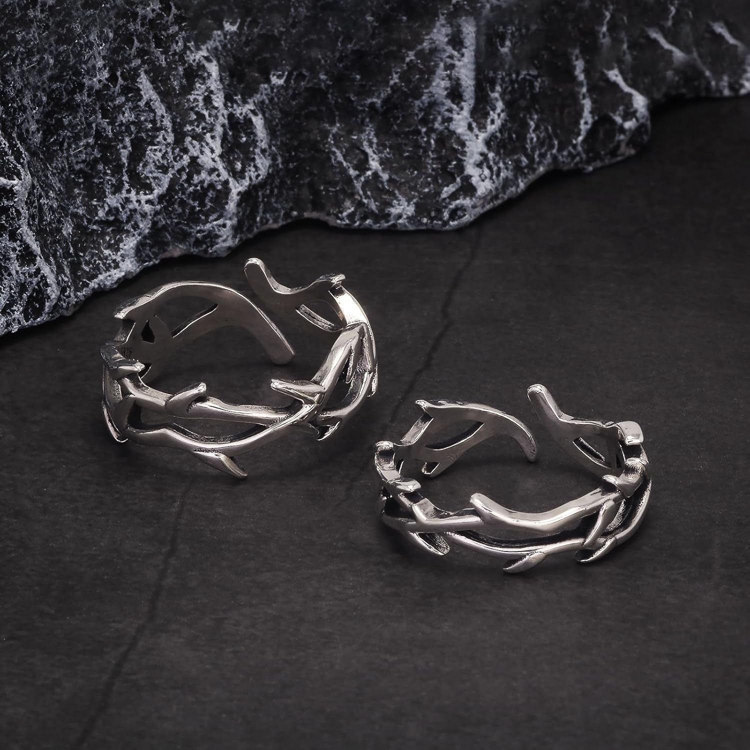 925 Sterling Silver Irregular Crown of Thorns Ring for Men Women Adjustable Branch Ring Gothic Jewelry