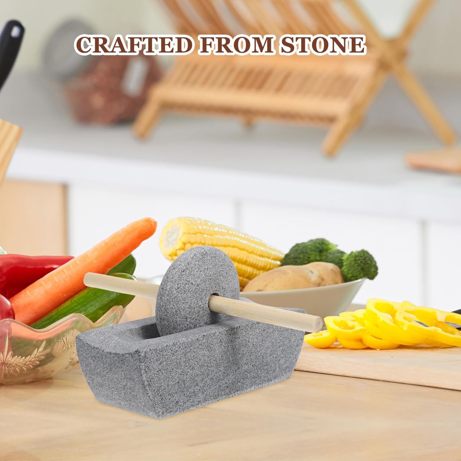 PRETYZOOM Traditional Stone Mortar Pestle for Tea Spice Grinder Hand Crank Mill Small Hand Grinder for Kitchen