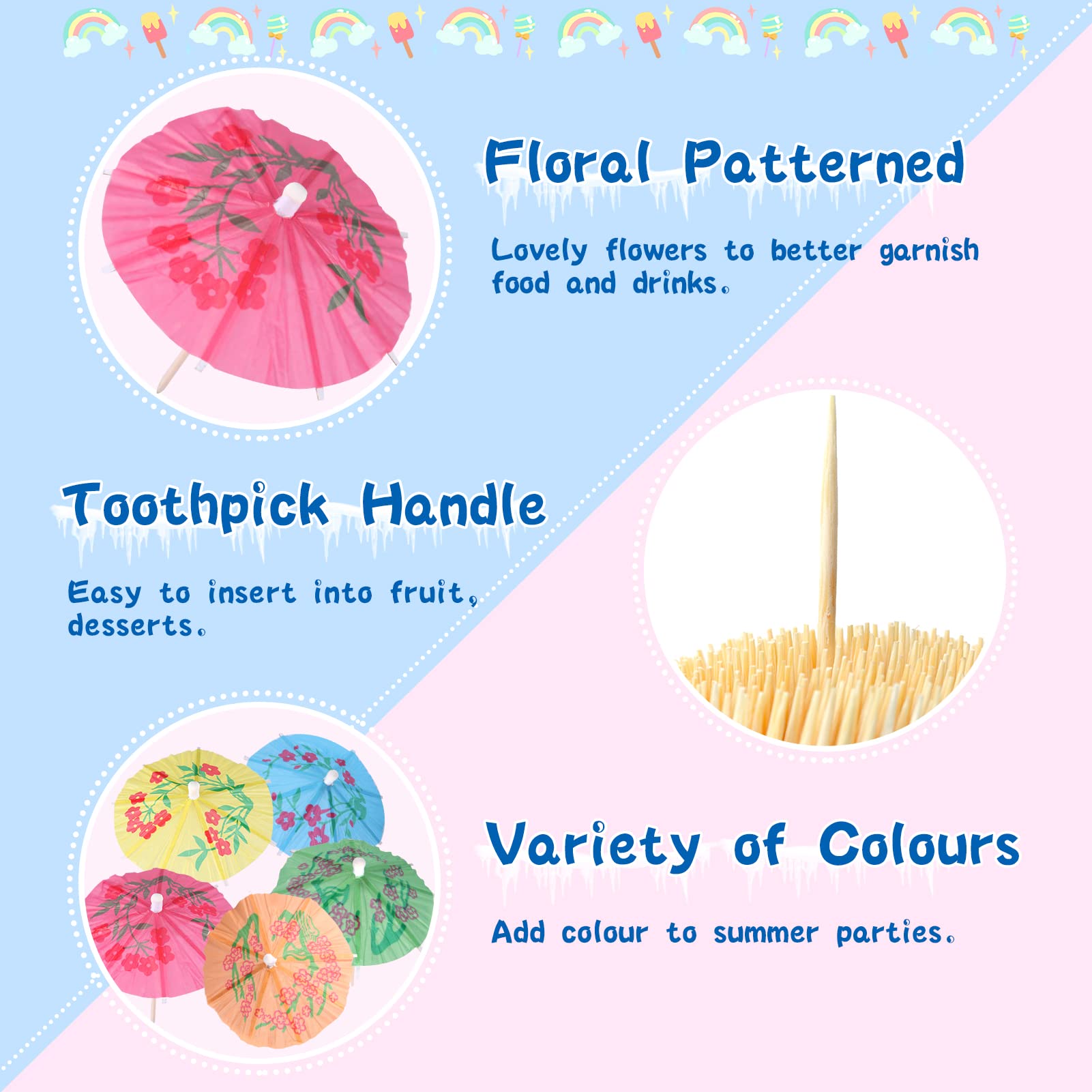 Ombrelli da Cocktail Mini Cocktail Parasols Accessori Decorazione di Bevande e Frutta 144 PCS