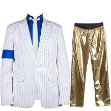 Mens Classical 70s 80s Dance Costume Blue Armband Suit Cosplay Costume