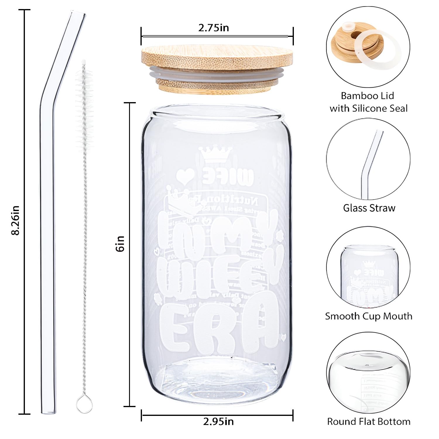 AUOIAJAS Gifts for wife Mothers Day Anniversary Wedding Birthday Mothers Day gifts Ideas from Husband Bridal Shower Bride to be Wifey Prensents for Her Coffee Glass Cup Mug Jar, 16 Oz