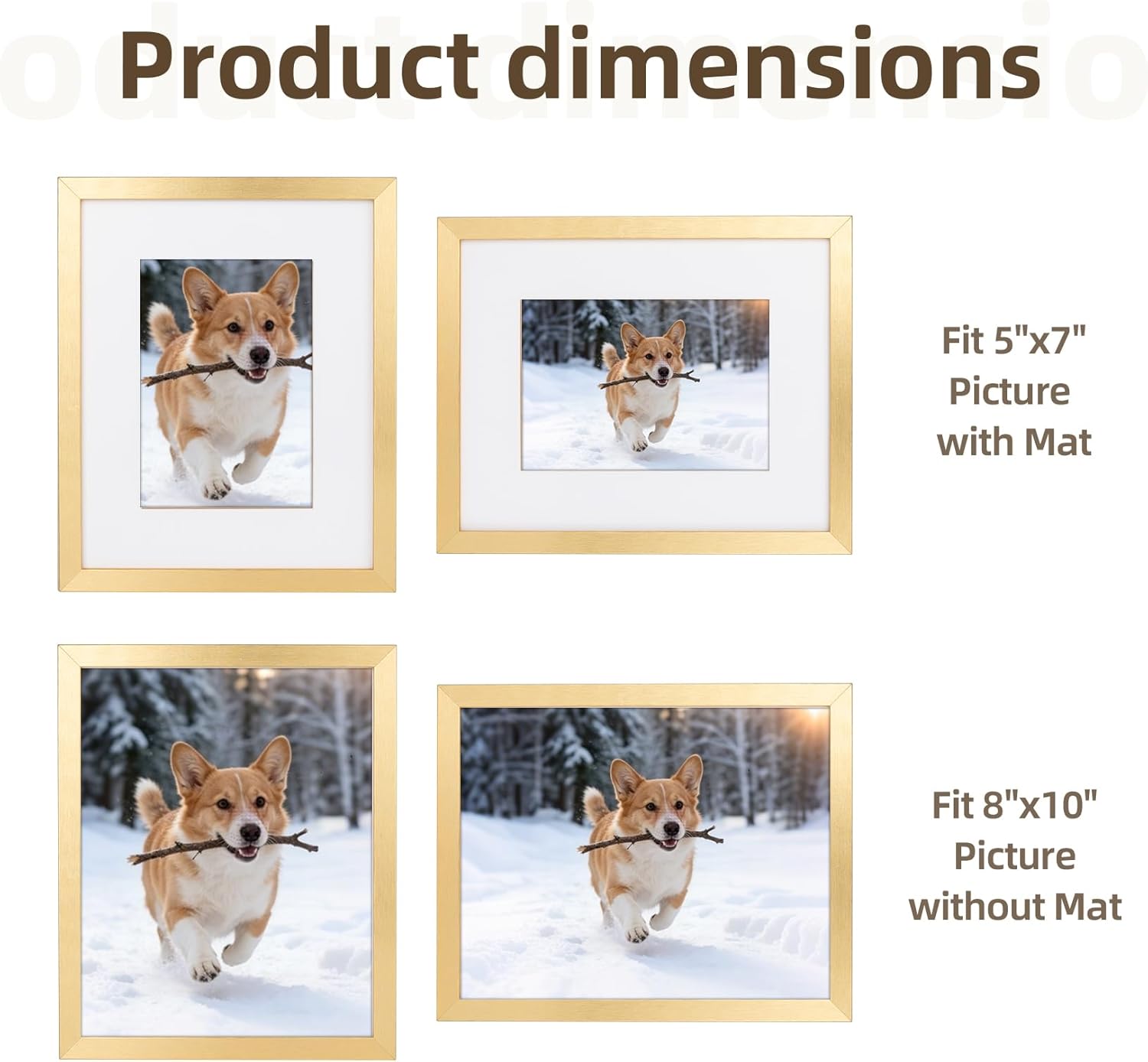 8X10 Picture Frame Set of 10, Display Pictures 5X7 with Mat or 8X10 without Mat, Photo Frames for Wall Mounting or Table Top Display, Gold