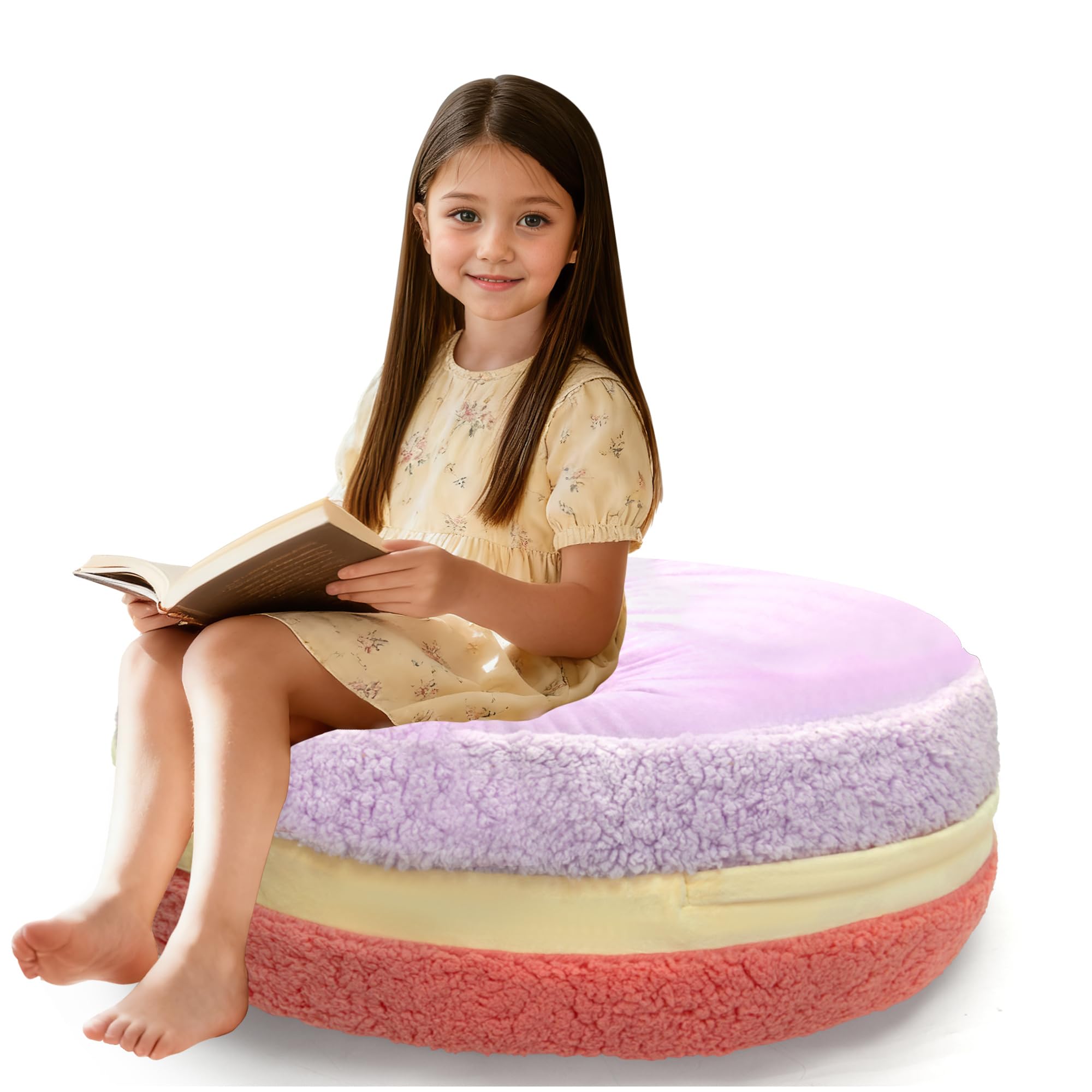 Coussin de pouf en forme de macaron avec rembourrage inclus, repose-pieds pour enfants, adolescents et adultes, pouf ottoman en peluche Sherpa