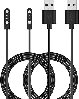 Charging Cable Compatible with TicWatch GTX Charger Replacement USB Charging Cable Cord Charger Cradle Dock Adapter for TicWatch GTX Wristband Smart Watch Charger (2Black)