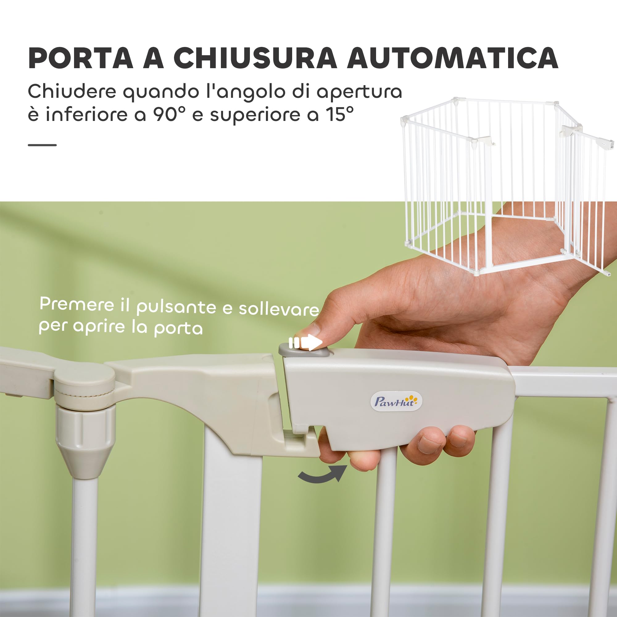 PawHut Recinto Cancelletto per Cani Regolabile Pieghevole Chiusura Automatica Sistema Blocco Metallo Plastica 300x74.5 cm Bianco