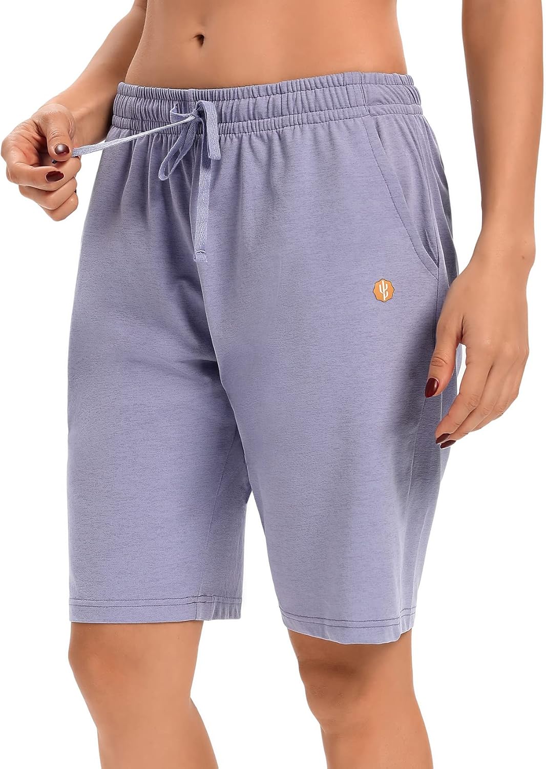 LUCKYCATCUS Women's Bermuda Shorts Jersey Shorts with Pockets Yoga Walking Athletic Long Shorts for Women Knee Length - Image 3