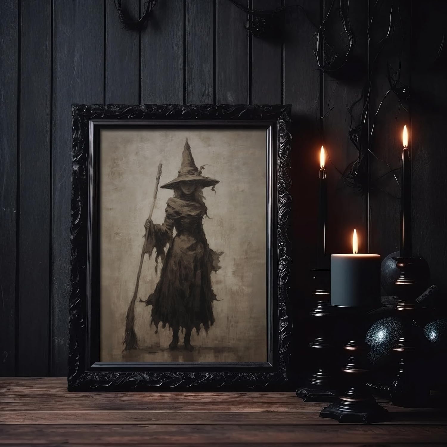 JarThenaAMCS 10Pcs Halloween Canvas Wall Art Prints Vintage Black Cat Ghost Witch Art Poster Dark Goth Moody Wall Decor for Gallery Living Room Bedroom Decor (UNFRAMED) image 4