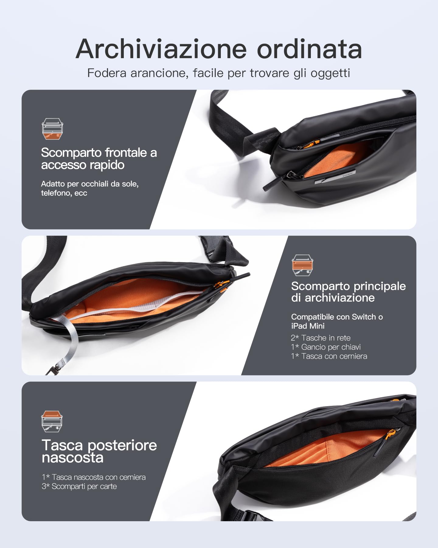 Inateck Sling Bag X-Lite, 3.8L Crossbody Borsa a Spalla Tracolla Leggera con Cinturino Regolabile, Resistente all'Acqua per Uomo e Donna, Ciclismo, Lavoro, Sport e Escursionismo