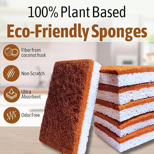 Miniatura 3 de Paquete de 6 esponjas naturales biodegradables para platos de cocina, sin BPA, a base de plantas, totalmente natural, sin arañazos, fibra de coco y