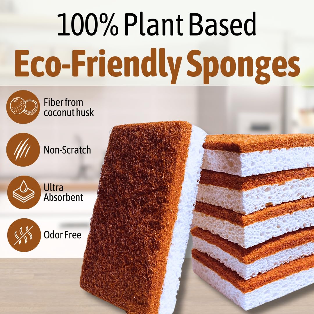 Joeji's Kitchen Sponge Pack Of 6 Natural Cellulose Sponge As Washing Up Sponge And Kitchen Sponge