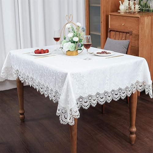 Mantel de encaje blanco, estilo rústico de granja, elegantes manteles bordados para mesa rectangular, mantel de encaje vintage con hojas de tejido