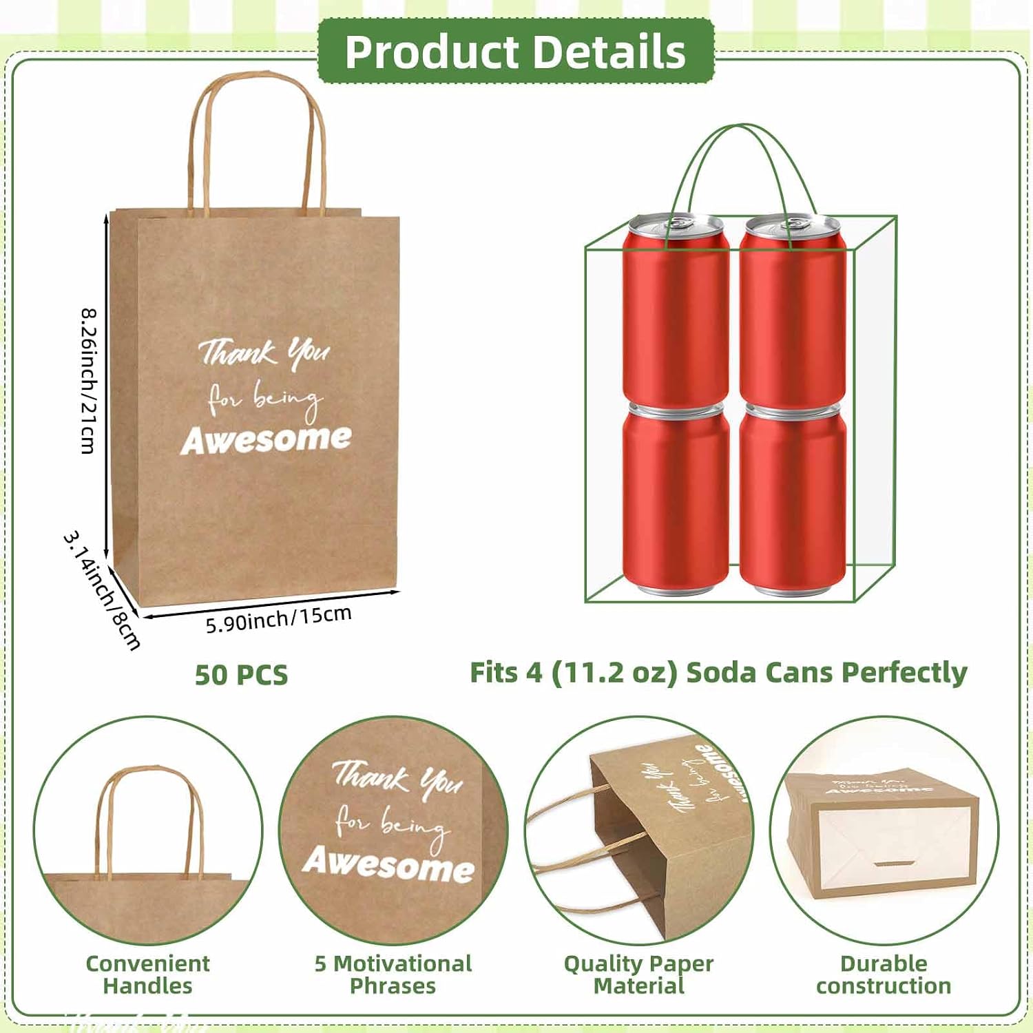 100 Pcs Christmas Employee Appreciation Gift Bags Bulk - Include 50 Paper Bags with Handles (8.3x5.9x3.1 Inch) and 50 Tissue Paper, Gifts for Coworkers, Team, Staff, Offices, Thank You Gifts (Brown)
