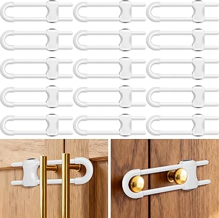 Modacraft 15Pcs Cabinet Locks Baby Proofing | U Shaped Adjustable Child Safety Cabinet Lock | Child Proof Baby Lock for Cabinets Closet | Easy to Use For Knob Handle in Kitchen Bathroom