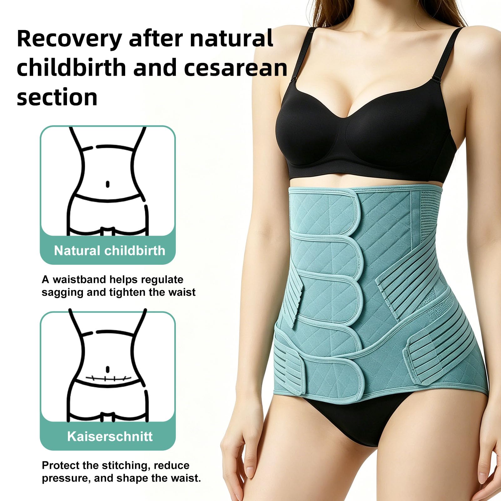 Faja Postparto 3 en 1 Cinturon Pelvico y Soporte Abdominal para Recuperacion de Cesarea y Parto Natural Banda Transpirable y Ajustable para Vientre Cintura y Pelvis