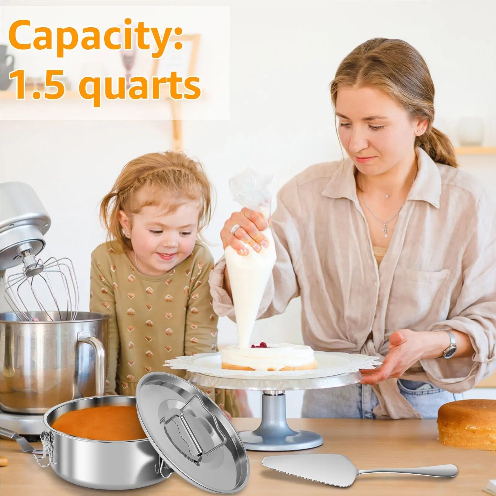 Molde redondo for flan de acero inoxidable de 1,5 cuartos | Molde for hornear pasteles, tartas de queso, pudines y postres.(19cm-1 set)