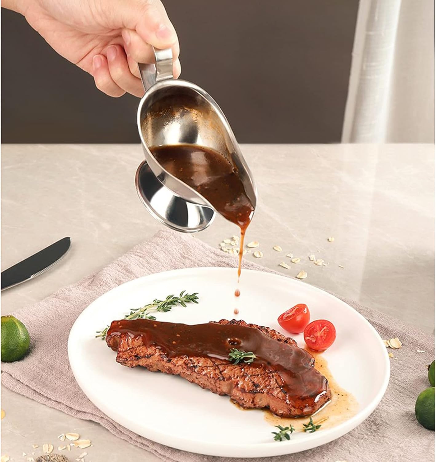 Gravy Boat Sauce Jug Gravy Boat Sauce Boat Stainless Steel Small Medium Large for Salad Dressings Milk Broth Creamer (Size : Medium)