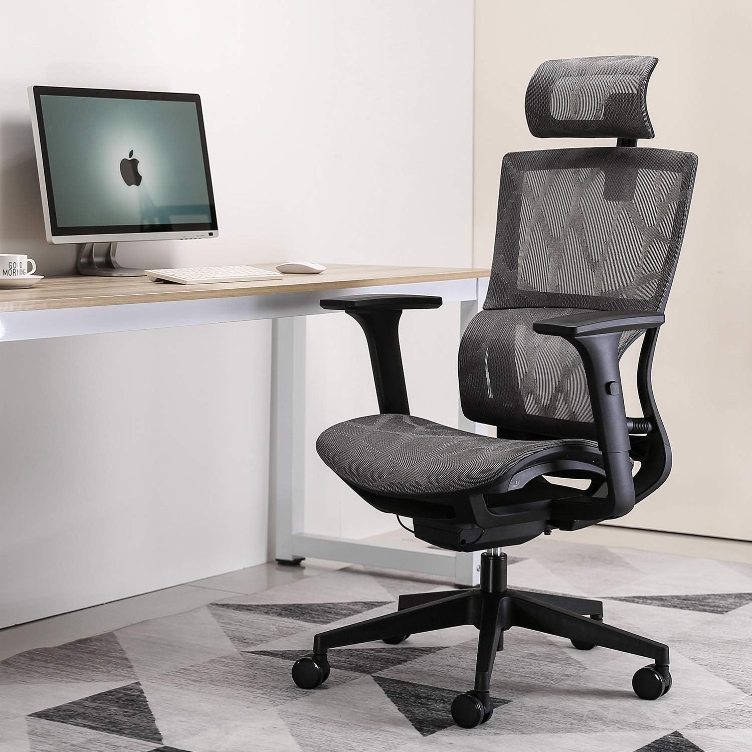 XUER Ergonomic Office Chair - Home Office Desk Chair with Adaptive Lumbar Support, Adjustable 3D Armrest, Headrest and Breathable Backrest, High Back Mesh Computer Task Chair for Work, Study (Grey) : Home & Kitchen