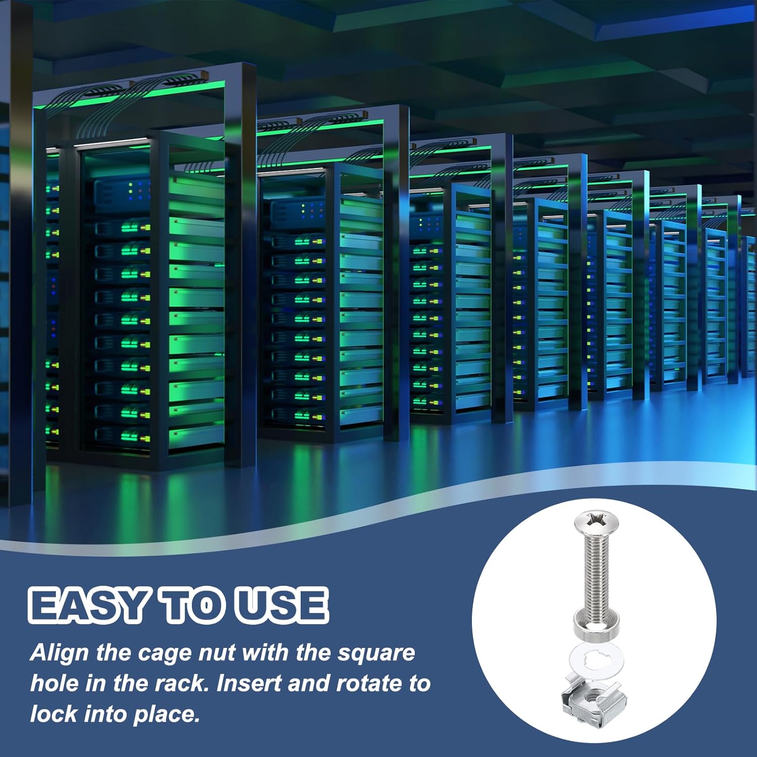 PATIKIL Rack Mount Cage Nut, Carbon Steel Rack Screws Zinc Square Snap-in Cage Nut for Mount Server Cabinet