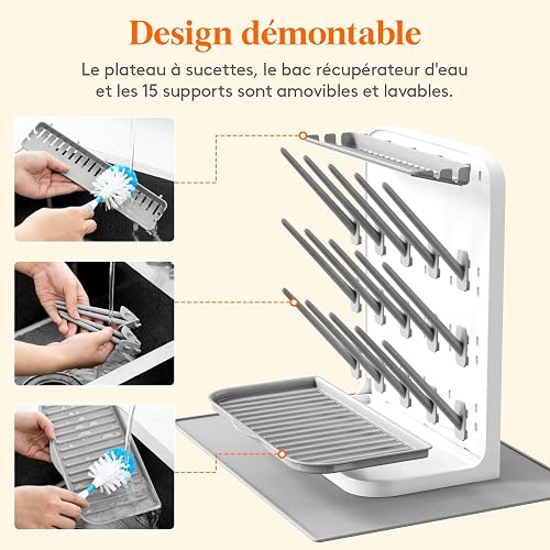 Lifewit Large Baby Bottle Drying Rack with Drain Mat & 15 Hooks, Newborn Essentials Must Haves, Bottle Storage Organizer for Countertop, Cabinet, Rack Dryer Holder for Pacifiers, Pump Parts - 7