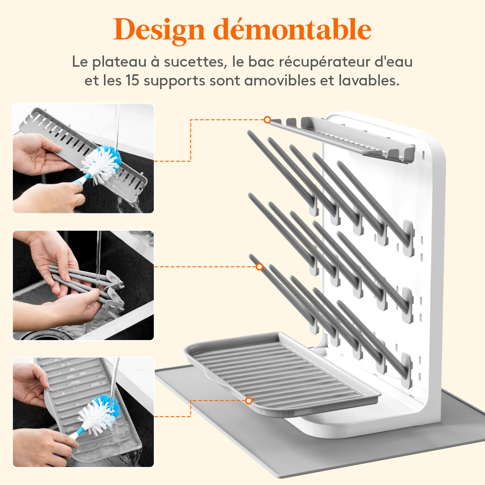 Lifewit Grand éGouttoir à Biberons avec Tapis de Drainage, éGouttoir Vertical à 15 Crochets avec BoîTe à TéTines Amovible, Adapté Aux Pailles sous Pression et Aux Accessoires de Tire-Lait