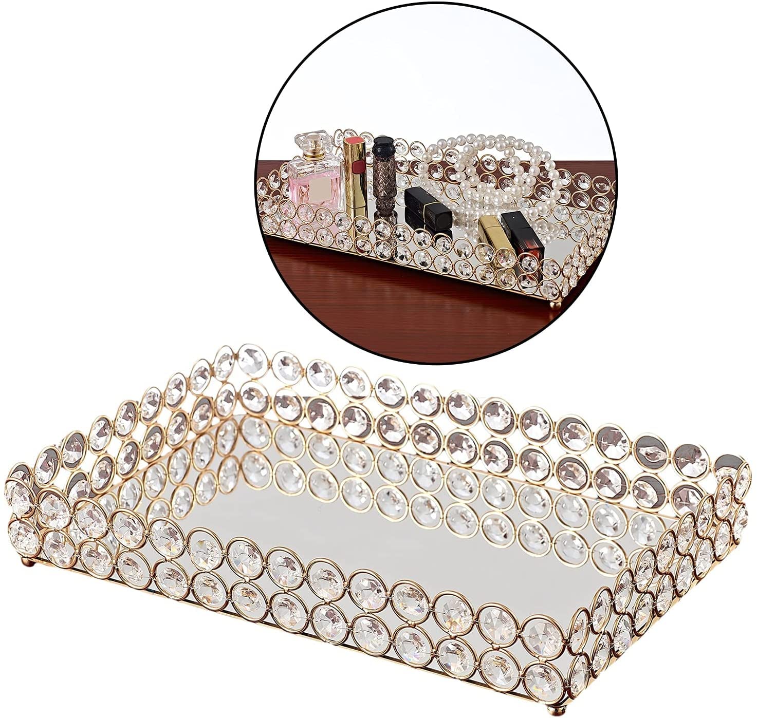 Bandejas Bandeja de baño, bandejas decorativas para tocador de maquillaje, cristal espejado, joyería cosmética, baratija, soporte de almacenamiento, organizador, bandeja de almacenamiento Multifunción