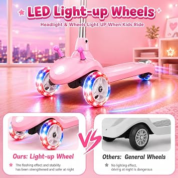 Kids Electric Scooter for Ages 3-8 | 3 Wheel LED Light-Up Wheels, 3 Adjustable Height, Safe & Fun Ride for Toddlers & Children