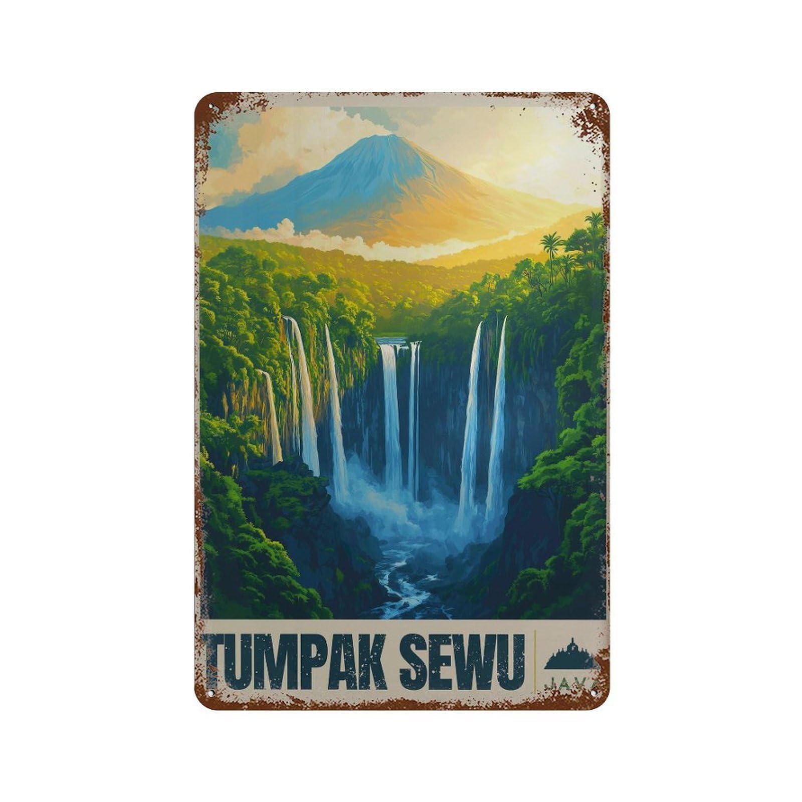 xiaoxiaoshen Tumpak Sewu Waterfall East Java Travel Wall Decor Art Metal Tin Poster Modern Home Decor Art Home Bar Shop Decorations Vintage Sign 30x20cm
