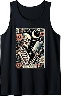 The Reader Tarot Card Skeleton Reading Book Bookworm Bookish Tank Top