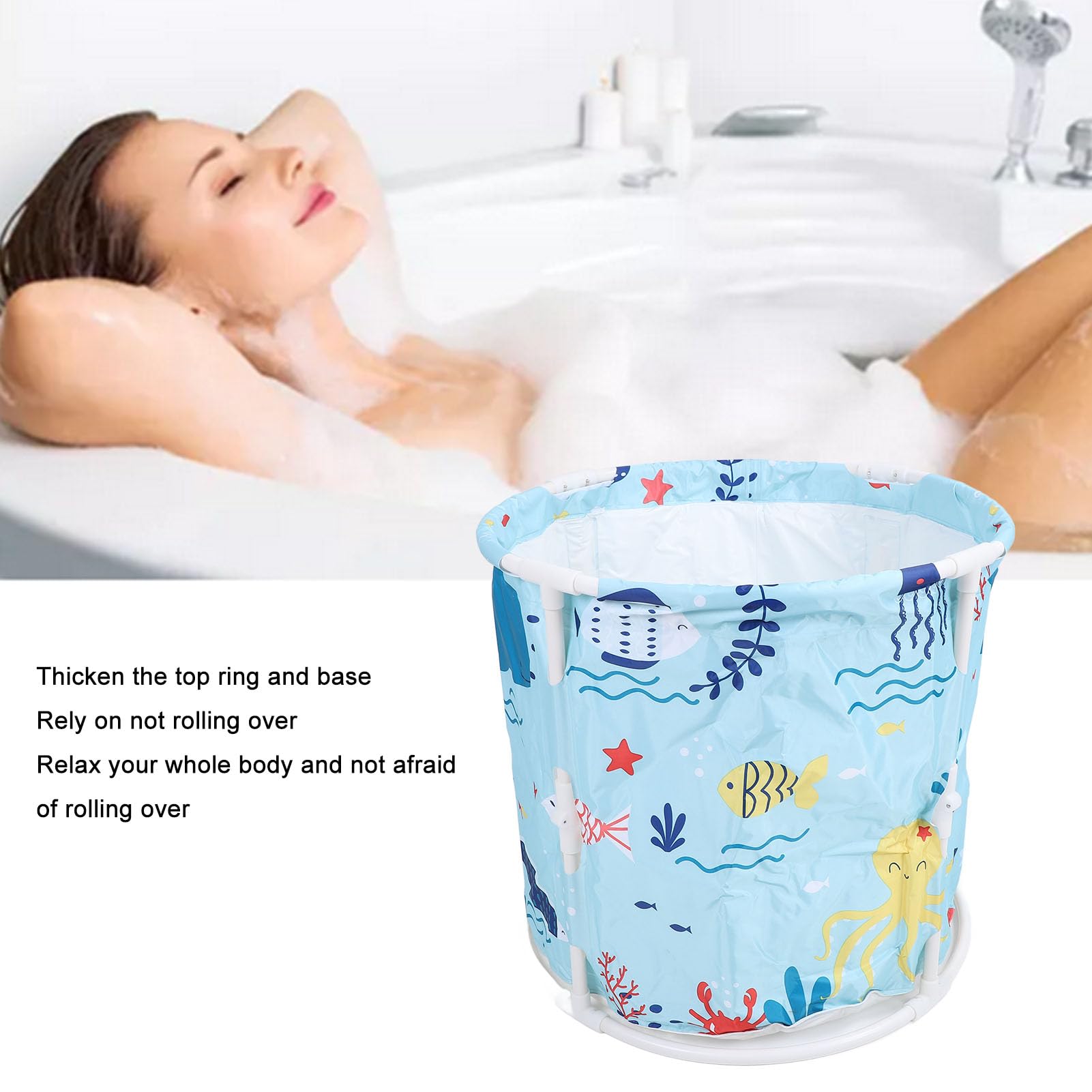 Vasca da Bagno Pieghevole in PVC con Tubo e Cuscino, per Adulti,