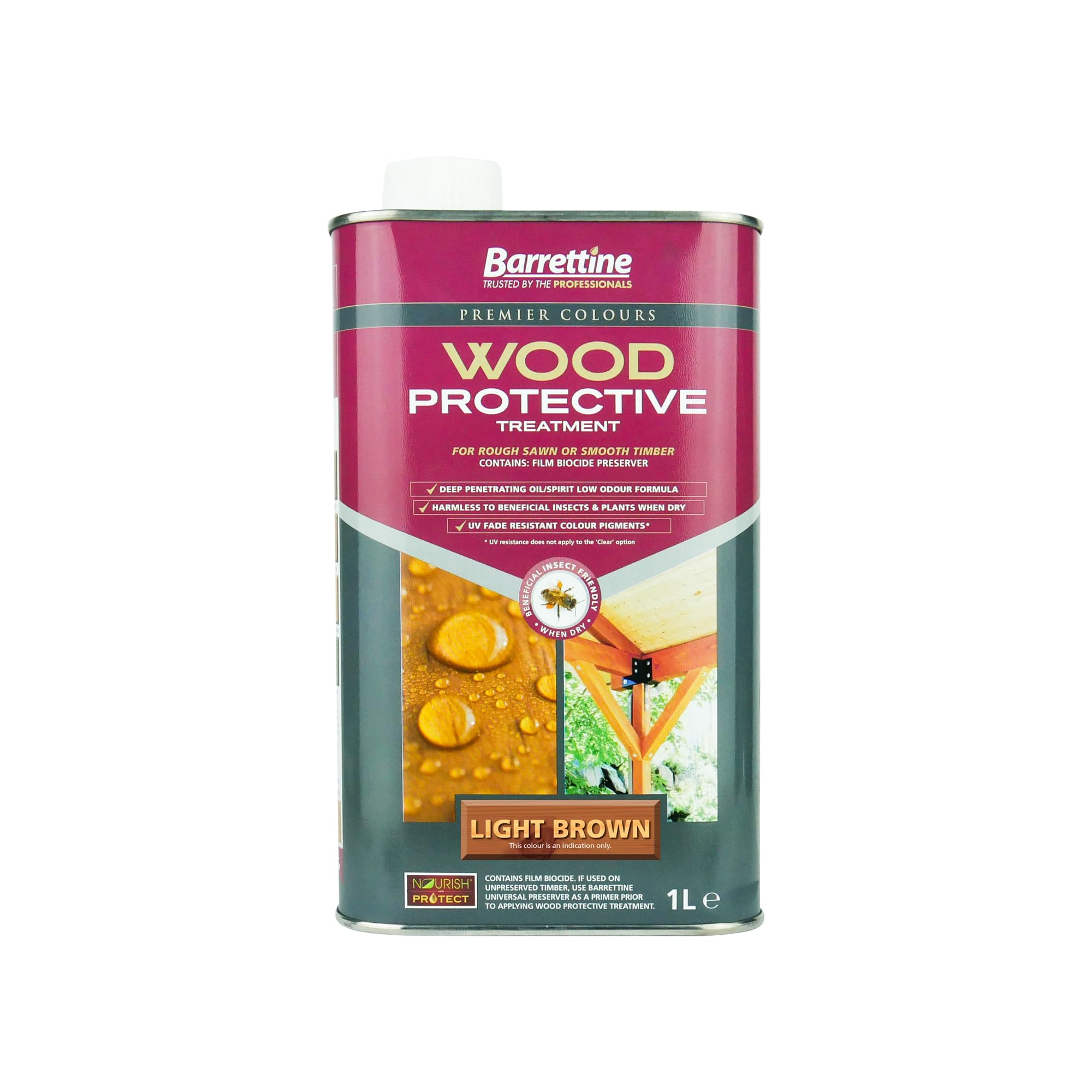 Barrettine Wood Protective Treatment (Light Brown, 1L) - Ideal Treatment for Outdoor Treated Timber Structures. Wood Protector Oil with Water Repellent Qualities. UV & Fade Resistant.