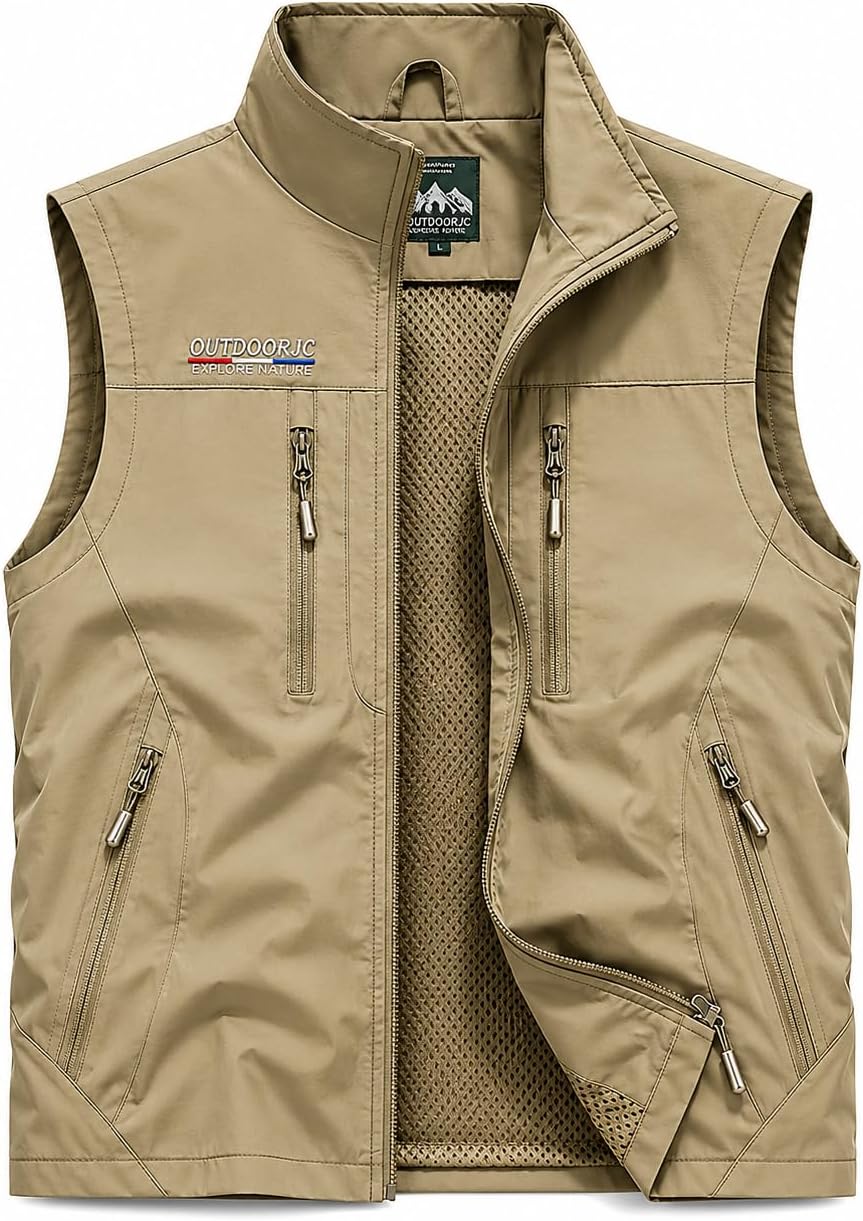 Mens vest Lightweight Travel Vest – Full Zip, 4 Secure Pockets – for Hiking, Safari, Golf