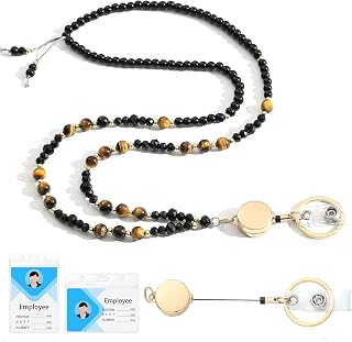 Natural Stone Beaded Lanyards for ID Badges and Keys,Tiger Eye