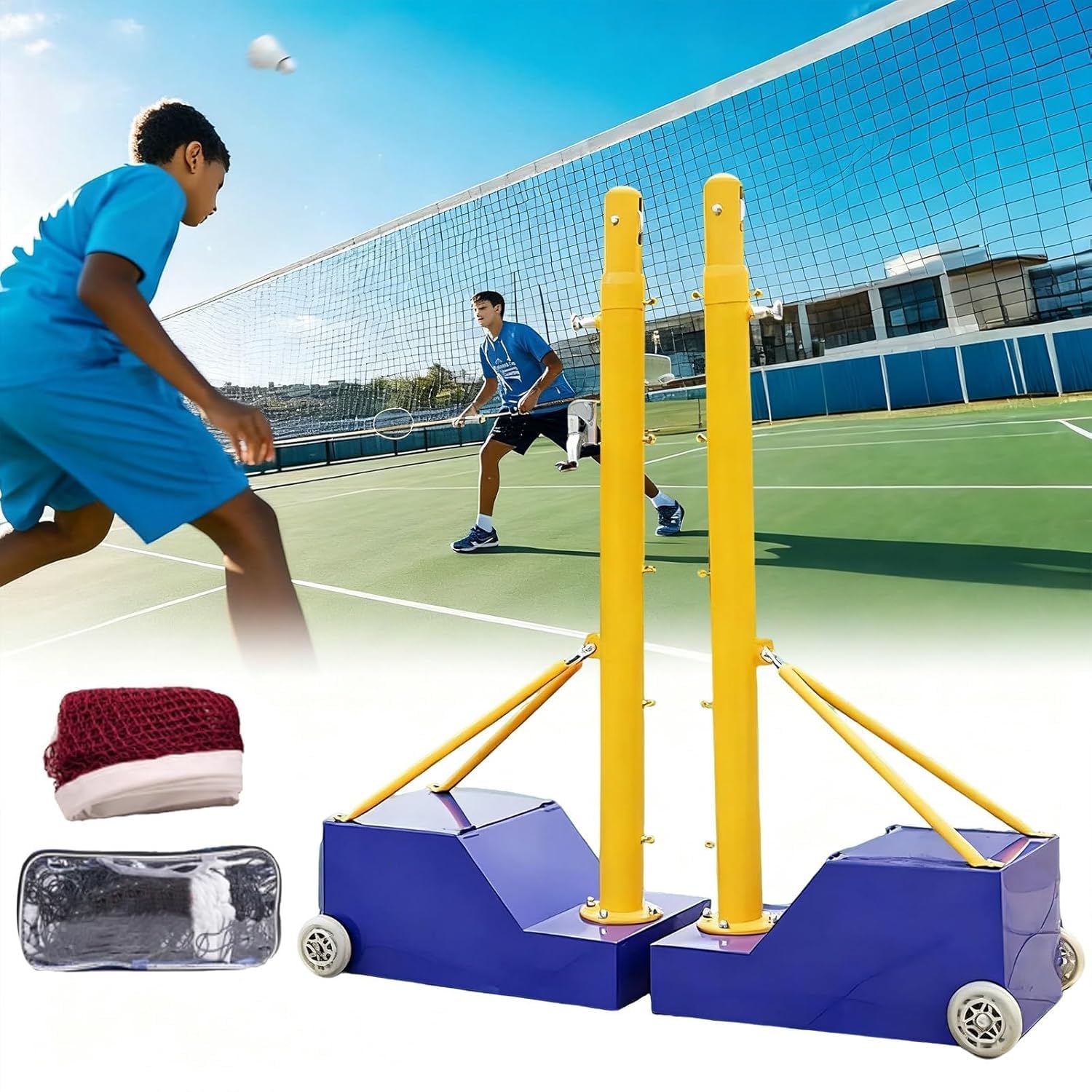 Poste De Voleibol, Poste De Red De Bádminton con Altura Ajustable, Postes De Voleibol Resistentes para Interiores Y Exteriores con Ruedas Y Red, para Estadios De Adultos Y Niños.