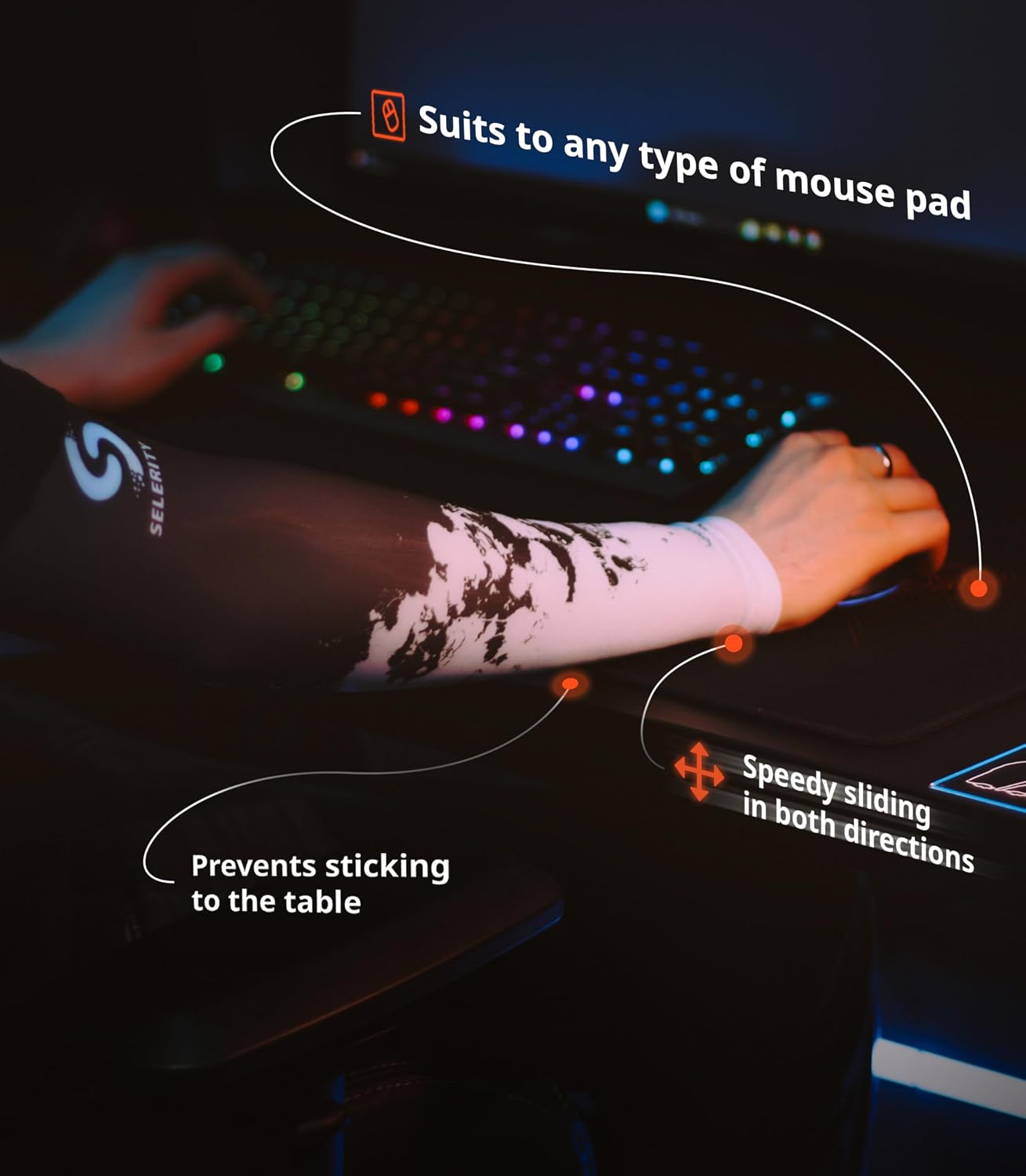 Gaming Arm Sleeve PC Paints Spray Arm Long Size L + Glass Gaming Mouse Pad Aiko Large 19.3 x 16.5 inch