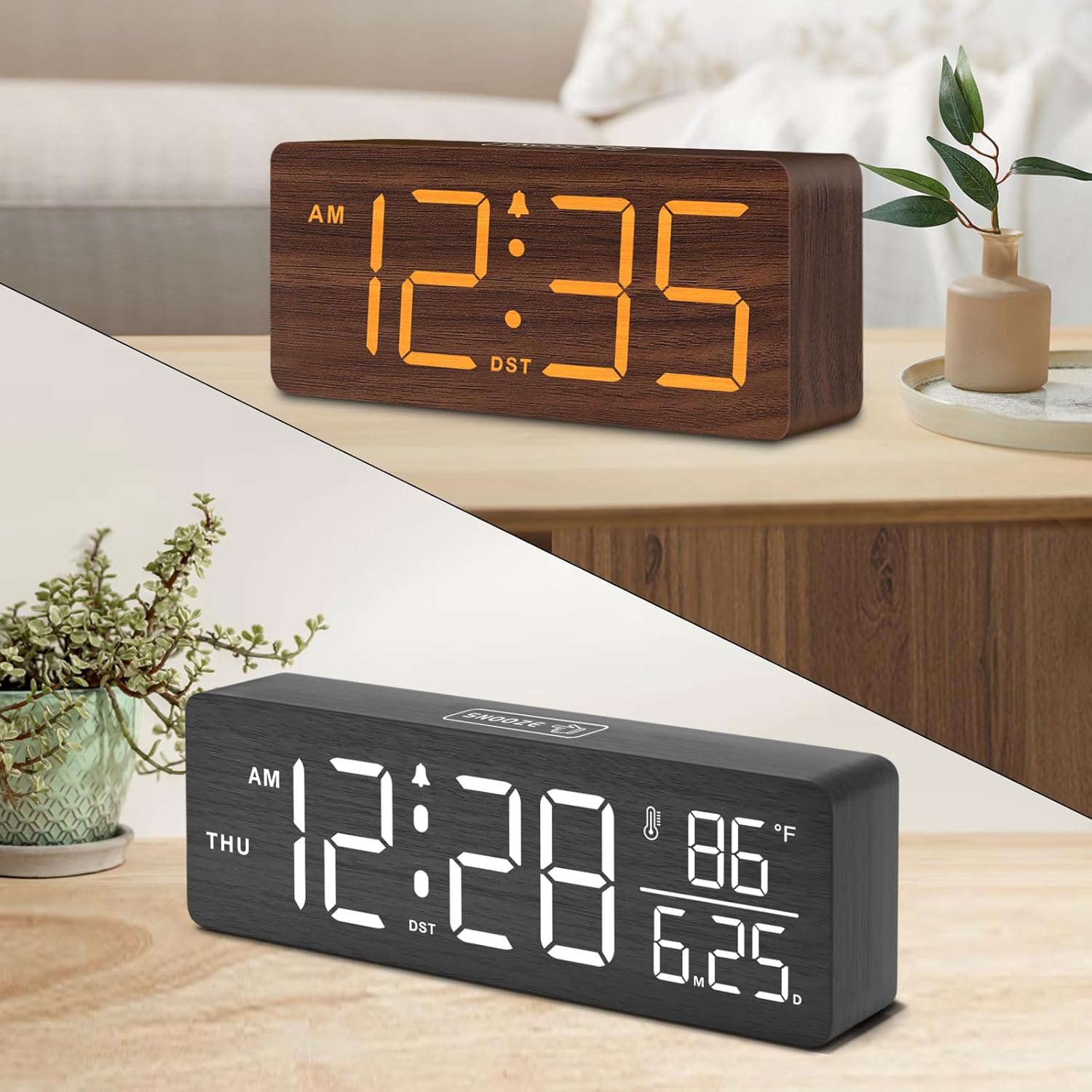 DreamSky Wooden Alarm Clock and Wood Digital Clock for Living Room