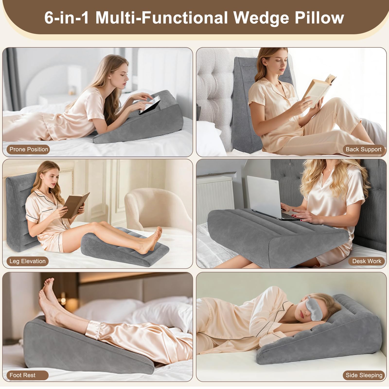 TheClover Cuscino Antireflusso Adulto Cuscino Gonfiabile - Portatile Sollevatore Ergonomico Cuneo,Cuscino Triangolare per Letto e Divano,Divano per Gambe e Schiena,Cuscino Reflusso Gastroesofageo
