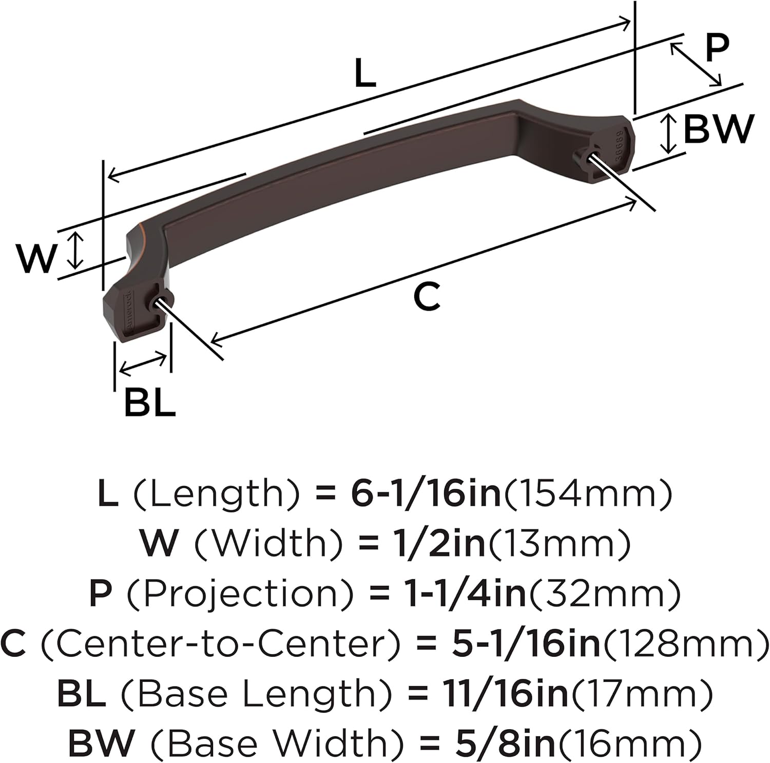 Amerock Bellamy 5-1/16 inch (128mm) Center-to-Center Oil-Rubbed Bronze Cabinet Pull, BP36689ORB