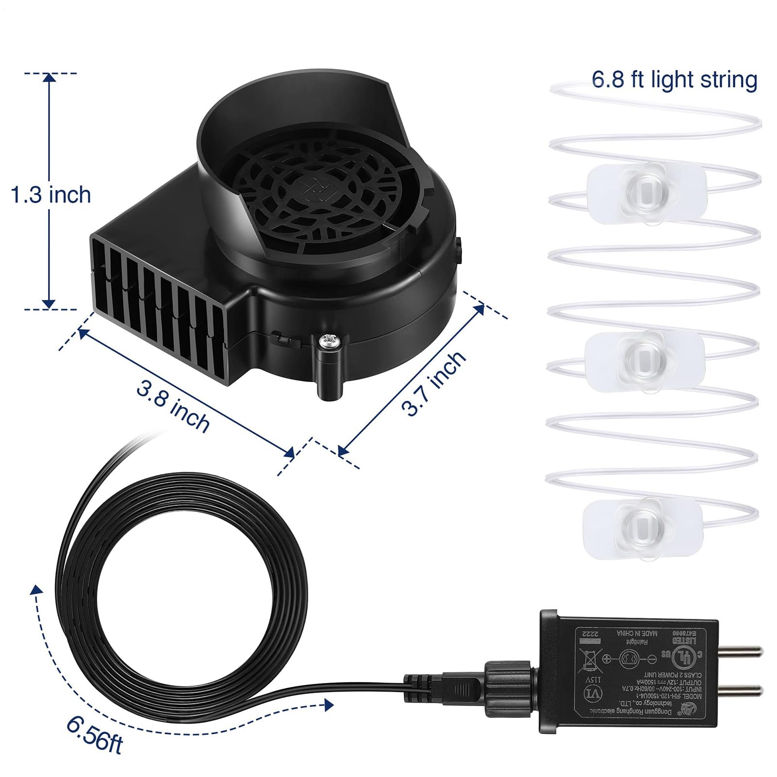 Ventilateur souffleur gonflable pour extérieur 12 V avec lumières LED et corde de lumière pour Noël, Halloween, véranda, patio