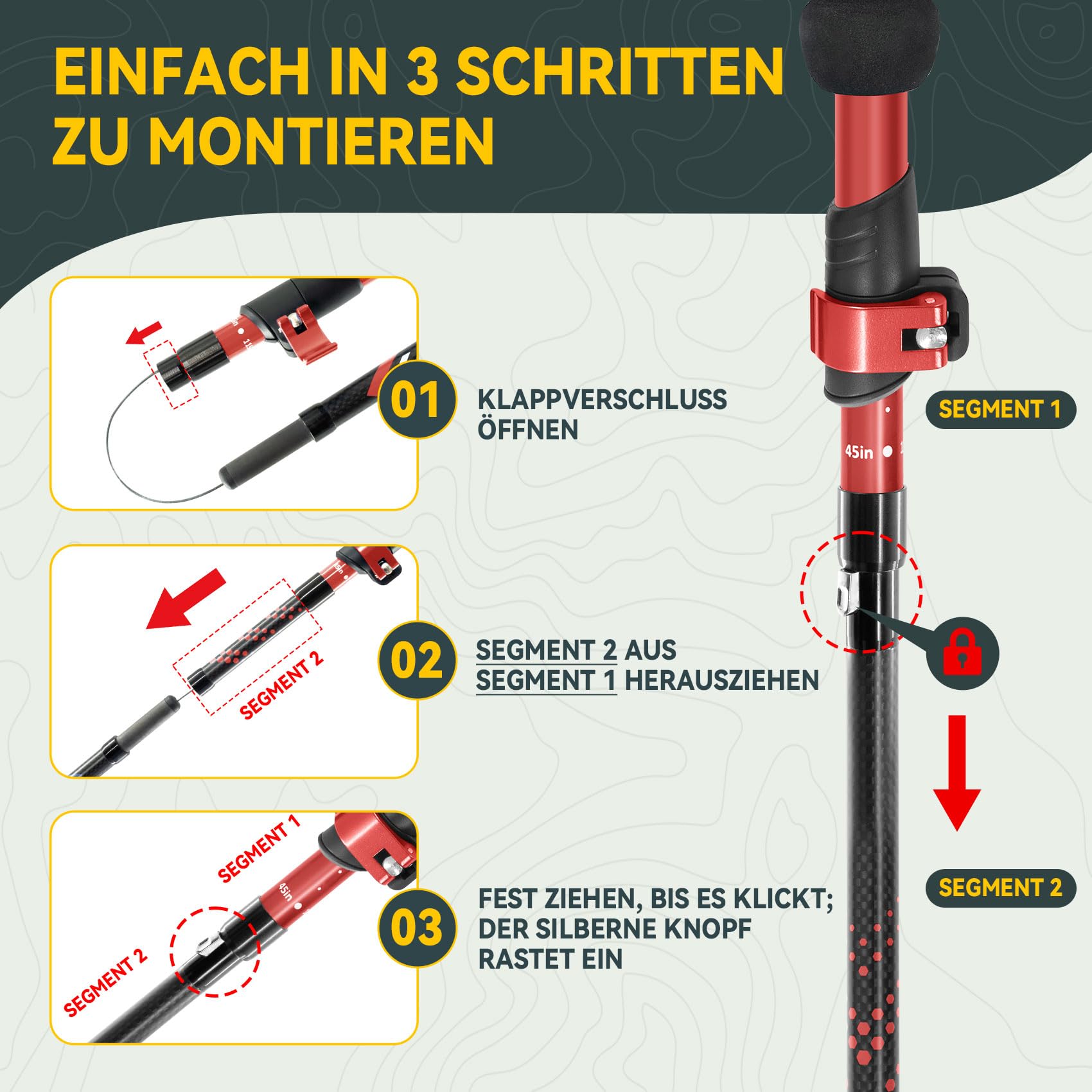 Clostnature Wanderstöcke Faltbar Carbon, Leichte Faltbare Trekkingstöcke | Walking Stöcke für Damen, Herren und Senioren, mit Korkgriff, Nordic Walking Stöcke für Wandern, Trekking und Bergsteigen