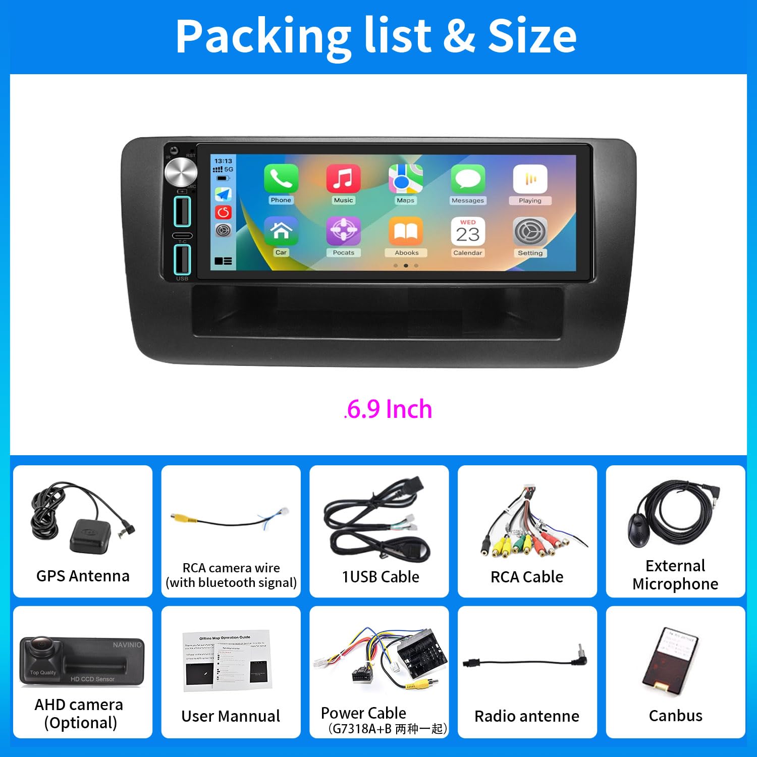 Android Autoradio Mit GPS Navigation HD Bildschirm Touch Display mit Carplay Canbus Auto Radio Ersatz für Audi Q3 A1 8X 8U 2011-2018, 8U1035670D 8XA035193A
