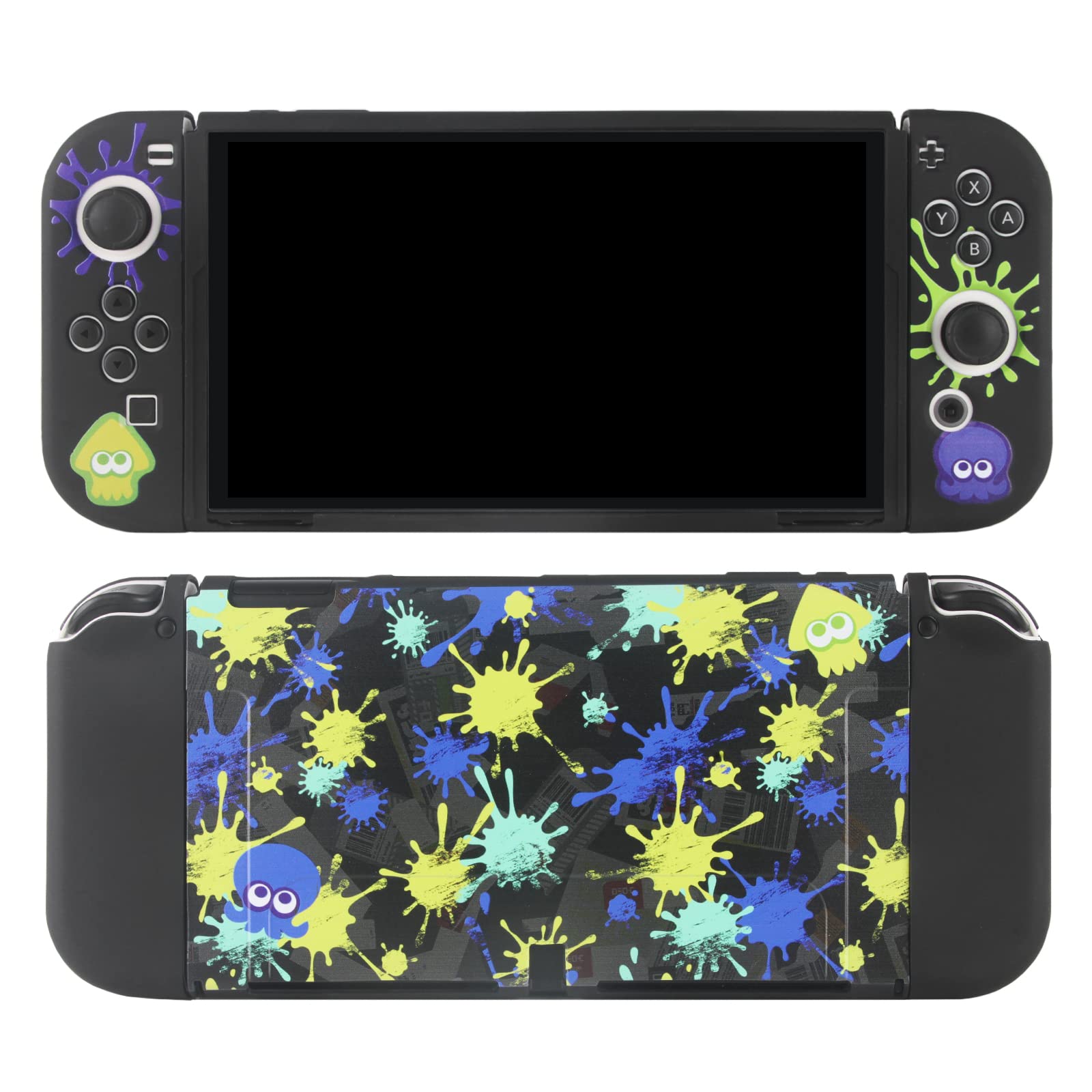 TIKOdirect Dockable Case Compatible with Switch OLED 2021, Soft Full Skin Protective Cover with Pretty Cute Pattern, Silicone Slim Shockproof Back and Grip Case for Switch OLED, Black