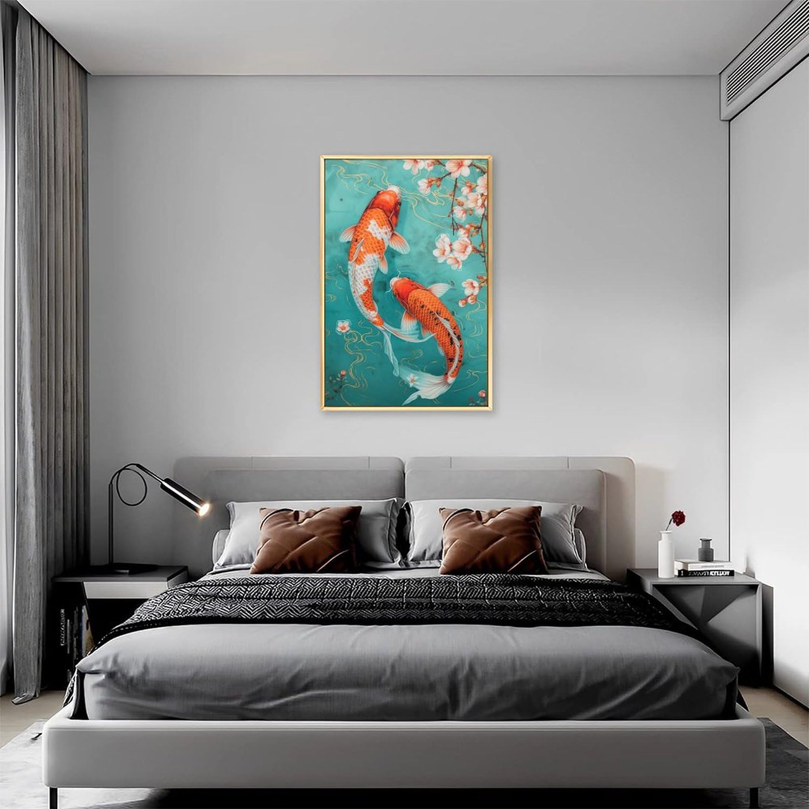 Amazon.co.jp: 絵画 花の下を二匹の鯉が泳いでいるインテリア 絵画