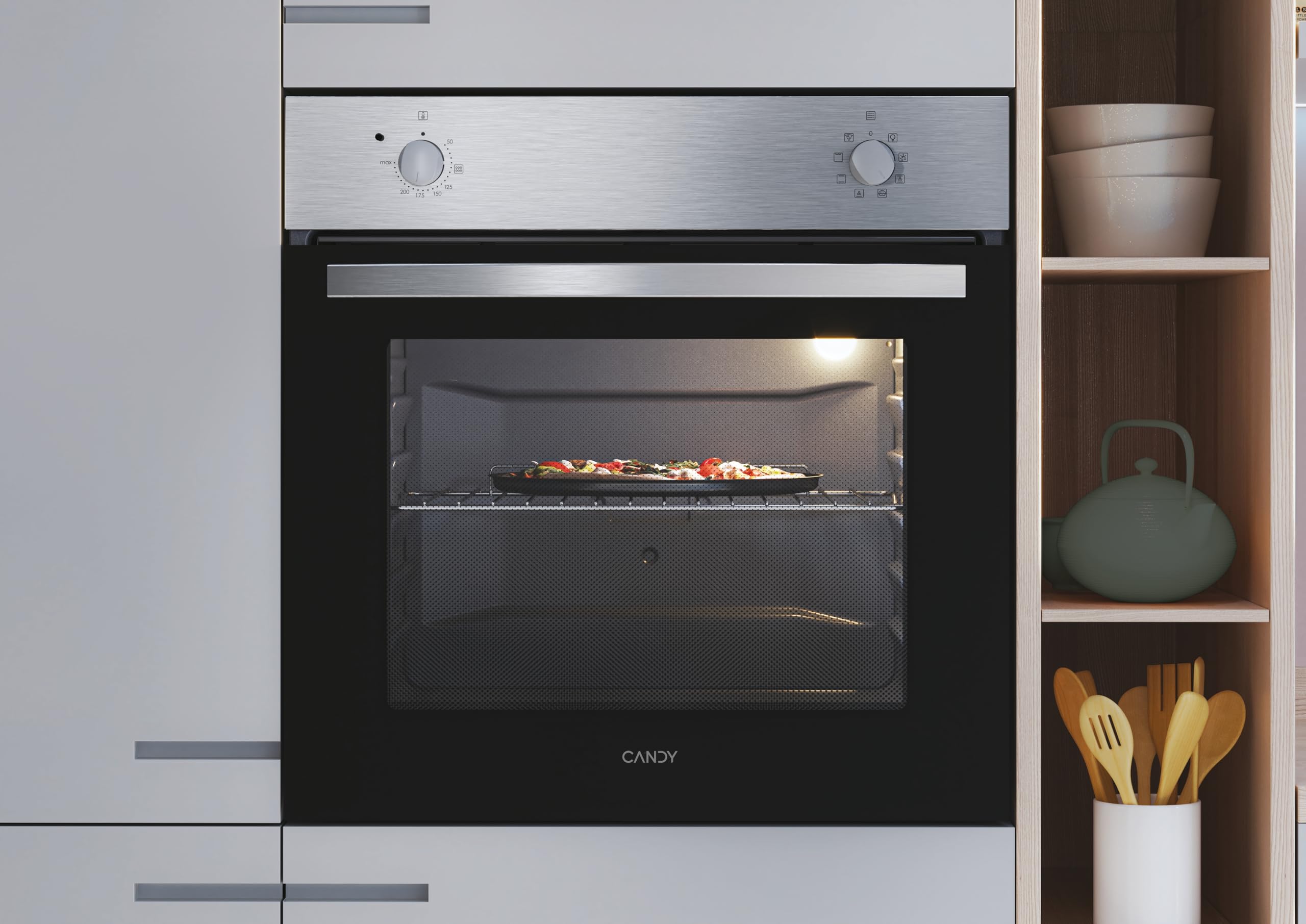 Candy FIDC X100IT Forno Elettrico Convenzionale, 70L, Classe A, Inox, 4 Funzioni, 59,5 x 59,5 x 56,8 cm