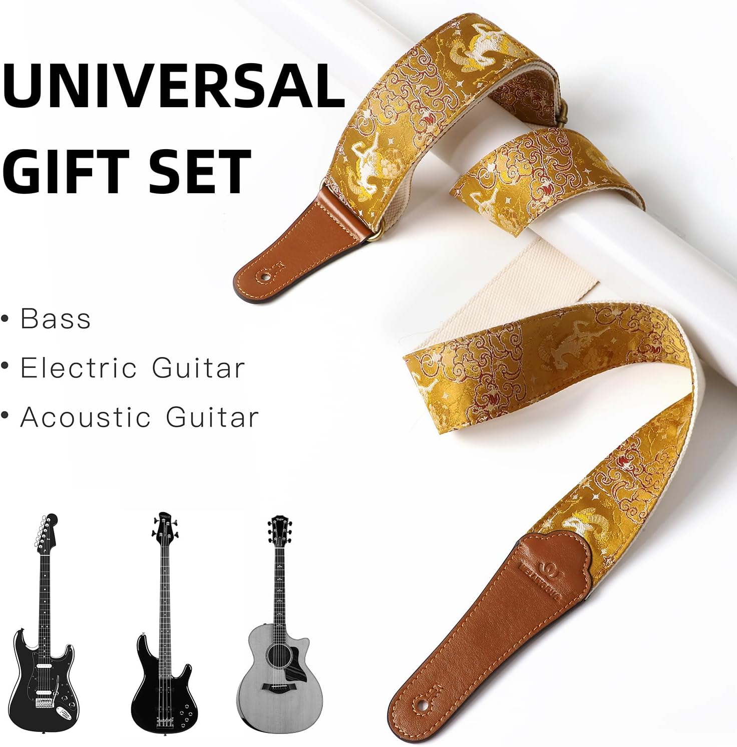 Guitar Strap, embroidery Jacquard Adjustable Guitar Straps for Acoustic/Bass/Electric Guitar, Includes Guitar Pick, Strap Button and Strap Lock, Constellation Gift (Capricorn)