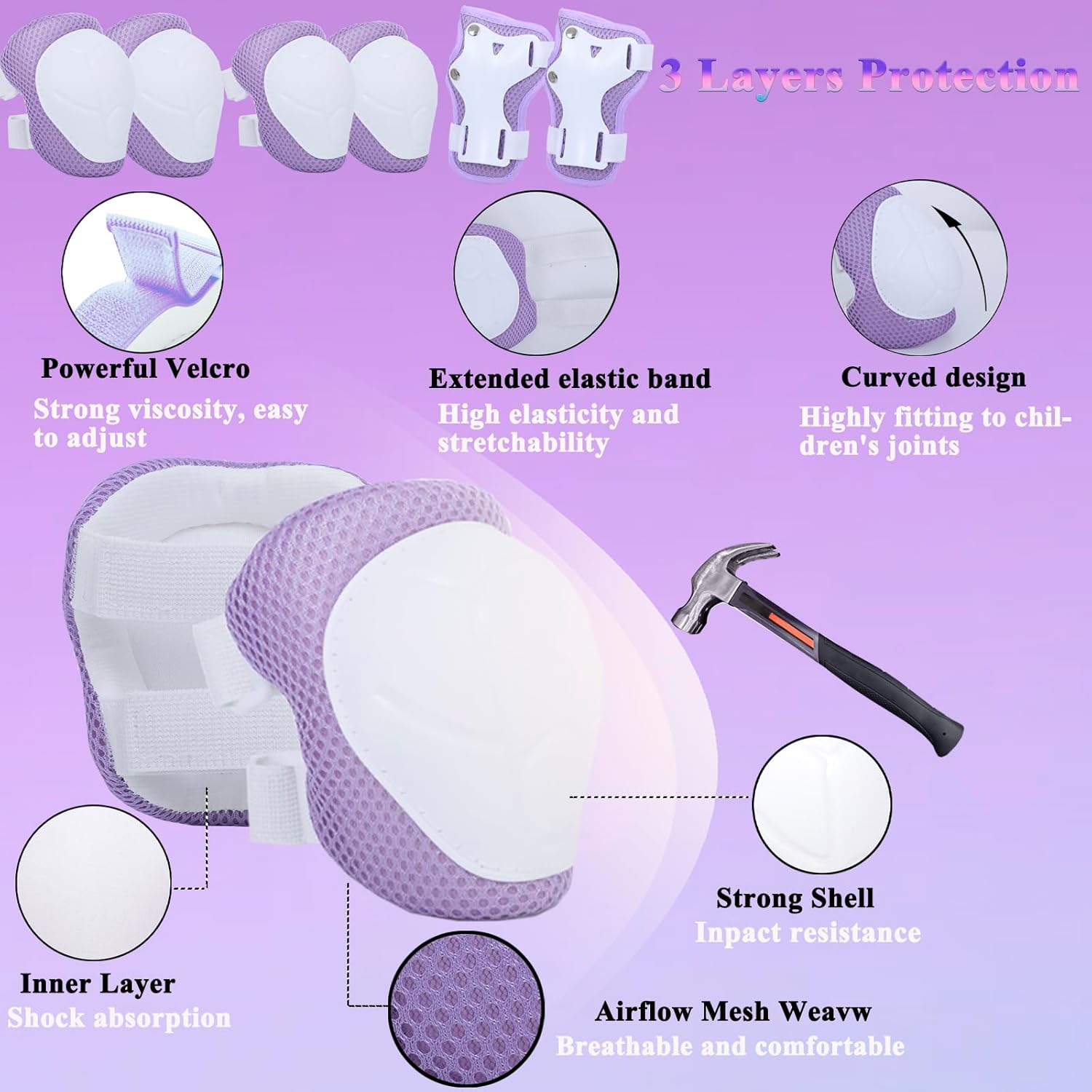 Kids Bike Helmet Suitable for Ages 3-8 Years Boys Girls, Adjustable Toddler Helmet with Knee Elbow Pads Wrist Guards Sports Protective Gear Set for Bike Bicycle Skateboard Scooter